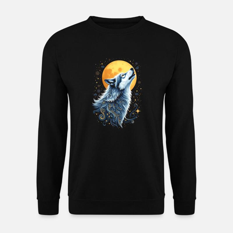 Wolf & Mond - Mystische Kunst - Unisex Pullover - Schwarz