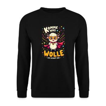 Komme Was Wolle Ich Schaff Das Karneval Schaf - Unisex Pullover - Schwarz - Vorne - Alina (178cm) & Michal (187cm)