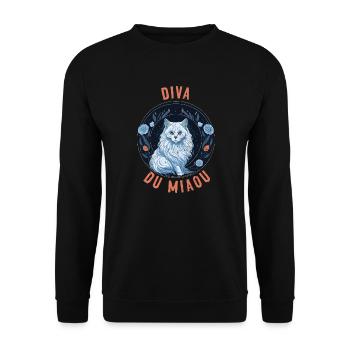 Portrait de chatte angora : Diva du Miaou - Sweat-shirt Unisexe - noir - Devant - Alina (178cm) & Michal (187cm)