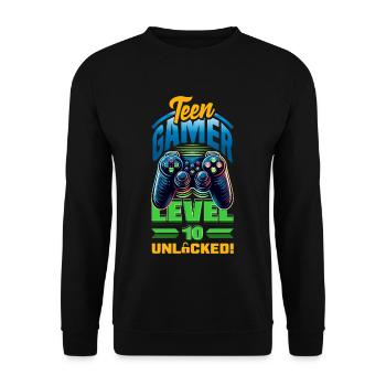 Funny Gamer 10th Birthday Boy Teen Gamer Level 10 - Unisex Sweatshirt - black - Front - Alina (178cm) & Michal (187cm)