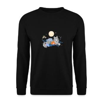 Kind schlummert mit Tieren - Unisex Pullover - Schwarz - Vorne - Alina (178cm) & Michal (187cm)