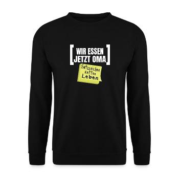 Grammatik Humor Wir Essen Jetzt Oma - Unisex Pullover - Schwarz - Vorne - Alina (178cm) & Michal (187cm)