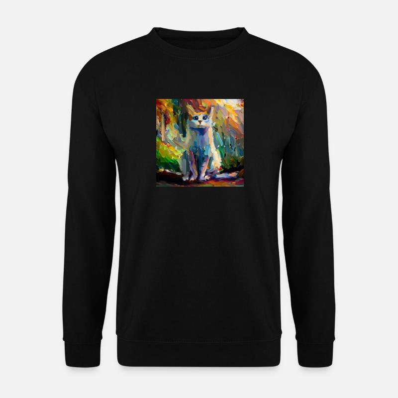 Abstraktes farbiges Ölgemälde einer sitzenden Katze - Unisex Pullover - Schwarz