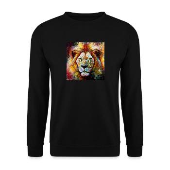 Abstract Colored Oil Painting of a Lion - Unisex Sweatshirt - black - Front - Alina (178cm) & Michal (187cm)