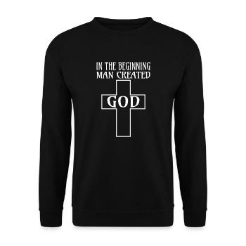 ATHEIST: Man Created God - Unisex Pullover - Schwarz - Vorne - Alina (178cm) & Michal (187cm)