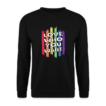 love who you want - Unisex Pullover - Schwarz - Vorne - Alina (178cm) & Michal (187cm)