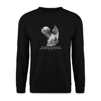Romans 8:11 – Angel Motif with Bible Verse - Unisex Sweatshirt - black - Front - Alina (178cm) & Michal (187cm)