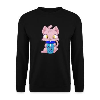 Chat avec thé à bulles de poisson - Sweat-shirt Unisexe - noir - Devant - Alina (178cm) & Michal (187cm)