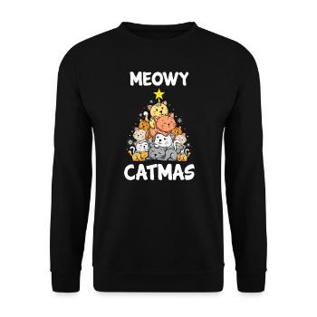 Cadeau de Noël drôle d'amant de chat de chat de Meowy de Noël - Sweat-shirt Unisexe - noir - Devant - Alina (178cm) & Michal (187cm)