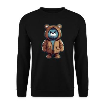 Cooler Teddy Bär mit Jacke - Unisex Pullover - Schwarz - Vorne - Alina (178cm) & Michal (187cm)