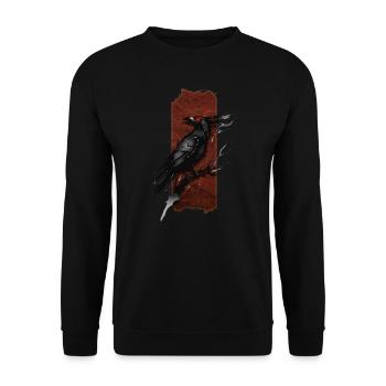 Crimson Gaze: Rabe mit roten Augen - Unisex Pullover - Schwarz - Vorne - Alina (178cm) & Michal (187cm)