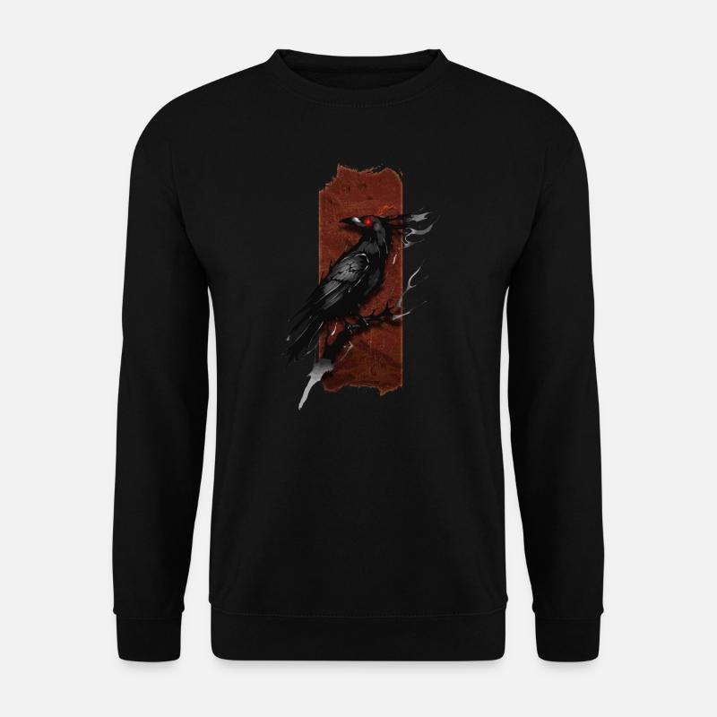 Crimson Gaze: Rabe mit roten Augen - Unisex Pullover - Schwarz