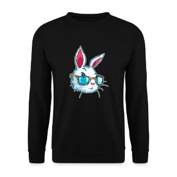 Visage mignon de lapin de Pâques utilisant le cadeau en verre de léopard - Sweat-shirt Unisexe - noir - Devant - Alina (178cm) & Michal (187cm)