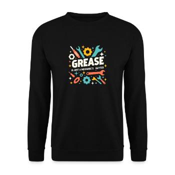 Fett ist nur ein Mechaniker-Glitzer - Unisex Pullover - Schwarz - Vorne - Alina (178cm) & Michal (187cm)