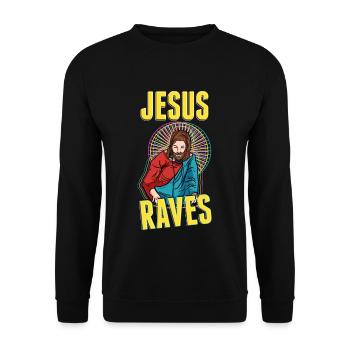 Jesus raves EDM Techno Rave party glow - Unisex Sweatshirt - black - Front - Alina (178cm) & Michal (187cm)