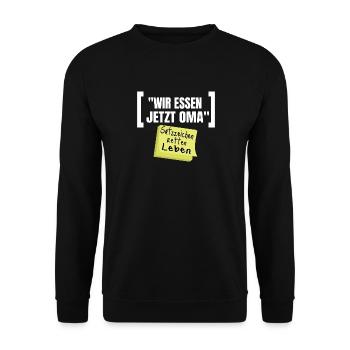 Grammatik Humor Wir Essen Jetzt Oma - Unisex Pullover - Schwarz - Vorne - Alina (178cm) & Michal (187cm)