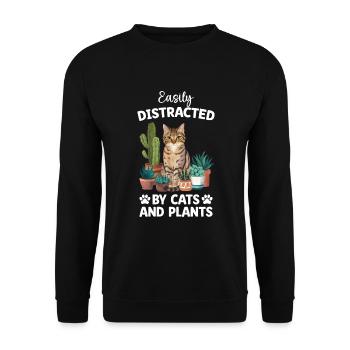 Easily Distracted By Cats And Plants - Unisex Sweatshirt - black - Front - Alina (178cm) & Michal (187cm)
