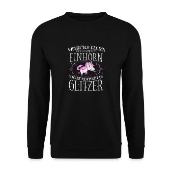 Einhorn - Glitzer - Unisex Pullover - Schwarz - Vorne - Alina (178cm) & Michal (187cm)