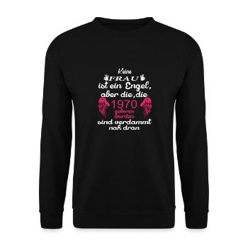 Frau Engel 1970 - Unisex Pullover - Schwarz - Vorne - Alina (178cm) & Michal (187cm)