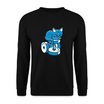 Katze auf Hantel - Unisex Pullover - Schwarz - Vorne - Alina (178cm) & Michal (187cm)