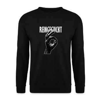Reingeguckt OK Zeichen Finger Hand lustiges Spiel - Unisex Pullover - Schwarz - Vorne - Alina (178cm) & Michal (187cm)