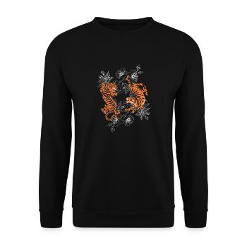 Japanische Tiger mit Kirschblüten - Unisex Pullover - Schwarz - Vorne - Alina (178cm) & Michal (187cm)