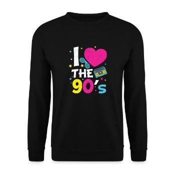 90er Jahre Neunziger Mottoparty Retro - Unisex Pullover - Schwarz - Vorne - Alina (178cm) & Michal (187cm)