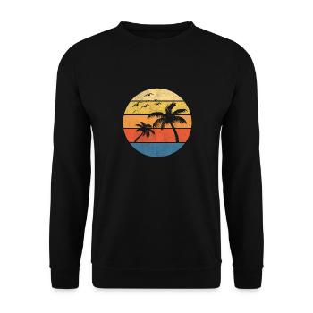 Palm Tree Island Sommer Retro Sunset Beach - Unisex Pullover - Schwarz - Vorne - Alina (178cm) & Michal (187cm)
