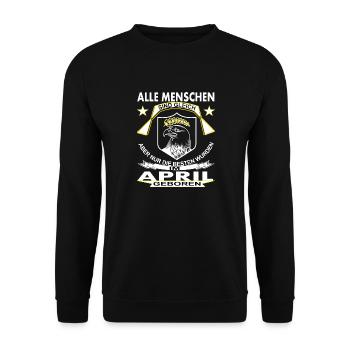 Im April geboren bin im April geboren Geschenkidee - Unisex Pullover - Schwarz - Vorne - Alina (178cm) & Michal (187cm)