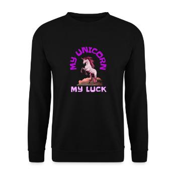Mein Einhorn mein Glück Fabel Märchen Geschenkidee - Unisex Pullover - Schwarz - Vorne - Alina (178cm) & Michal (187cm)