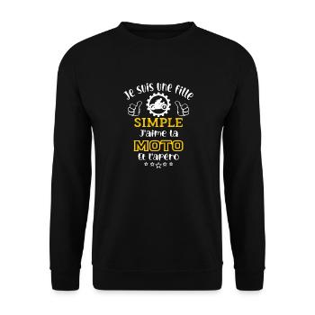 je suis une fille simple j'aime moto et apéro - Sweat-shirt Unisexe - noir - Devant - Alina (178cm) & Michal (187cm)