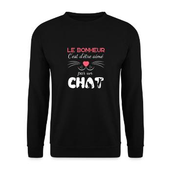 le bonheur c est d être aimé par un chat - Sweat-shirt Unisexe - noir - Devant - Alina (178cm) & Michal (187cm)