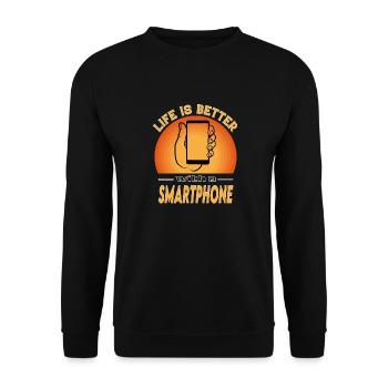 Smartphone Téléphone Mobile Phone La vie est meilleure - Sweat-shirt Unisexe - noir - Devant - Alina (178cm) & Michal (187cm)