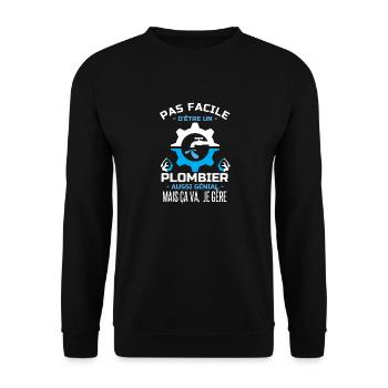 Pas facile d être un plombier aussi génial 1 - Sweat-shirt Unisexe - noir - Devant - Alina (178cm) & Michal (187cm)
