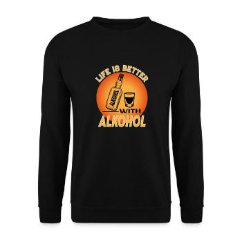 Alkohol Alcohol Saufen Life is Better - Unisex Pullover - Schwarz - Vorne - Alina (178cm) & Michal (187cm)
