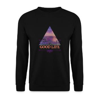 I love clothes / Good vibes good life - Unisex Pullover - Schwarz - Vorne - Alina (178cm) & Michal (187cm)