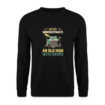 Alter Mann mit Trommel - Unisex Pullover - Schwarz - Vorne - Alina (178cm) & Michal (187cm)