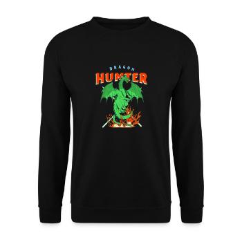 Drachen spuckt Feuer Geschenk Zeichentrickfigur - Unisex Pullover - Schwarz - Vorne - Alina (178cm) & Michal (187cm)