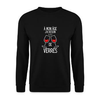 À mon âge j ai besoin de verres de vin rouge 1 - Sweat-shirt Unisexe - noir - Devant - Alina (178cm) & Michal (187cm)
