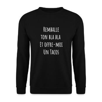 remballe tes bla bla et offre moi un tacos - Sweat-shirt Unisexe - noir - Devant - Alina (178cm) & Michal (187cm)