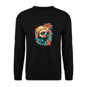 Sloth with sunglasses vacations in Hawaii - Unisex Sweatshirt - black - Front - Alina (178cm) & Michal (187cm)