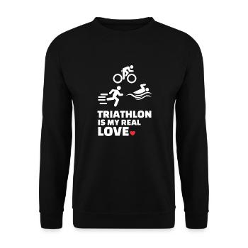 Ich Liebe Triathlon - Unisex Pullover - Schwarz - Vorne - Alina (178cm) & Michal (187cm)