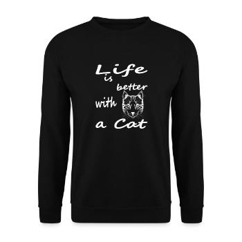 Katze Miau Haustier schwarze Katze Geschenkidee - Unisex Pullover - Schwarz - Vorne - Alina (178cm) & Michal (187cm)