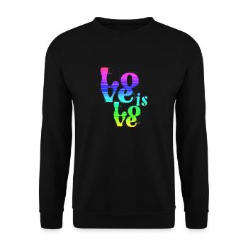 love is love ,bunt,LGBT,Regenbogen, schrift - Unisex Pullover - Schwarz - Vorne - Alina (178cm) & Michal (187cm)