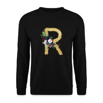 Buchstabe r gold floral - Unisex Pullover - Schwarz - Vorne - Alina (178cm) & Michal (187cm)