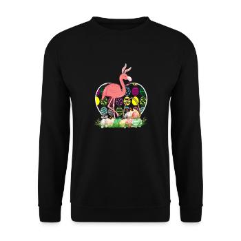 Oeufs de Pâques flamant rose Drôle d’oeufs de Pâques Chasseurs d’oeufs - Sweat-shirt Unisexe - noir - Devant - Alina (178cm) & Michal (187cm)