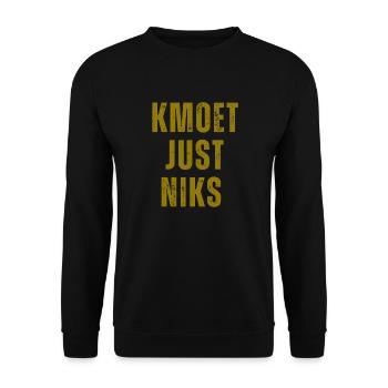 Kmoet just niks, Antwerpener Dialekt Hemden - Unisex Pullover - Schwarz - Vorne - Alina (178cm) & Michal (187cm)