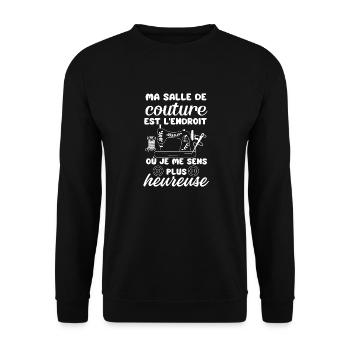 Humour couture couturière 1 - Sweat-shirt Unisexe - noir - Devant - Alina (178cm) & Michal (187cm)