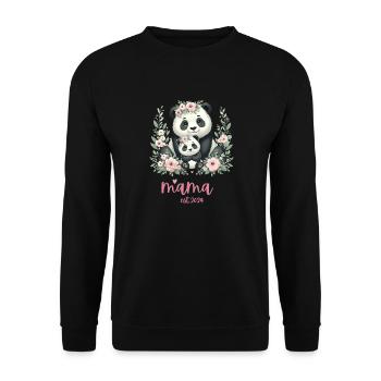 Mama est 2024 I Panda Bear Mum I First Time Mom - Unisex Pullover - Schwarz - Vorne - Alina (178cm) & Michal (187cm)