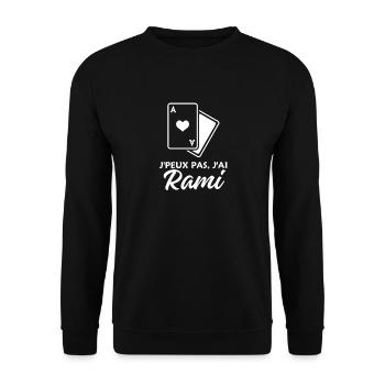 Jeu de cartes rami poker - Sweat-shirt Unisexe - noir - Devant - Alina (178cm) & Michal (187cm)